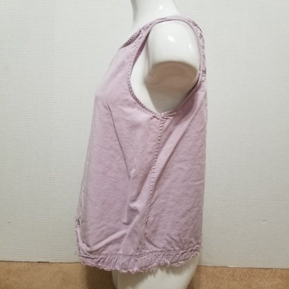 Free Heart top Large sleeveless shredded fringe raw hem keyhole tank twill boho - Picture 2 of 13